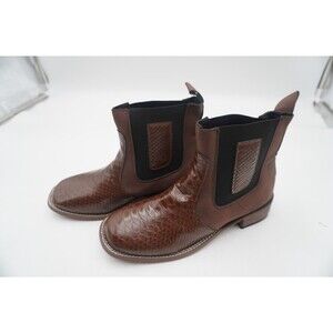 Men Western Cowboy Python Printed Square Toe Ankle Boots Pull- On Chelsea Sz 42